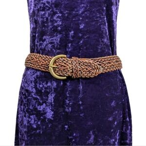 Coach Vintage 90s Minimalist Boho Chic Heritage Woven Brown Leather Brass Belt